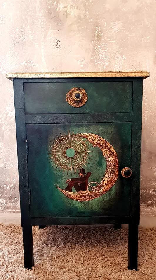 Sweet Dream Night Stand A restored vintage cabinet blending classic craftsmanship with soft contemporary tones. Carefully refinished to preserve its original character while adding warmth, elegance, and timeless decorative presence.